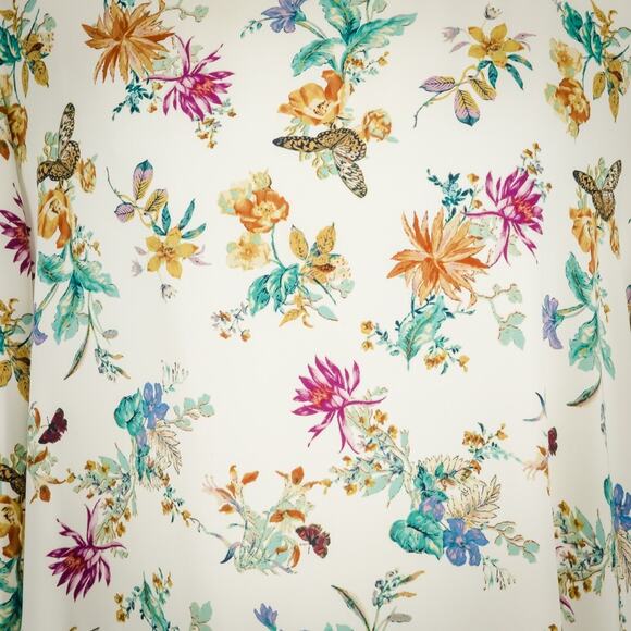 Chico's 3 Size XL Floral Butterfly Print 3/4 Sleeve Asymmetrical Hem Tunic Top - Picture 2 of 7